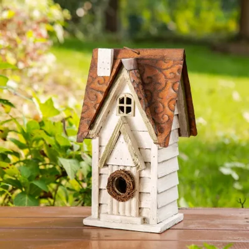 Glitzhome 12in Distressed Solid Wood Bird House