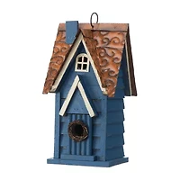 Glitzhome 12"H Retro Blue Distressed Solid Wood Bird House