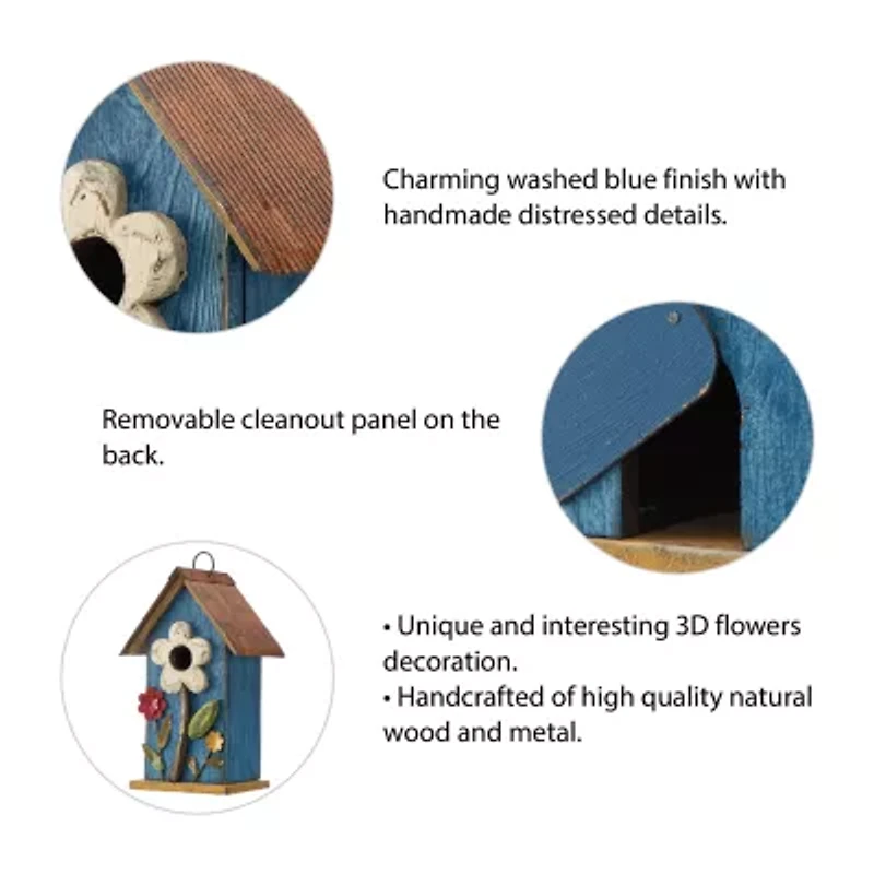 Glitzhome 10.25in Distressed Solid Wood Bird House