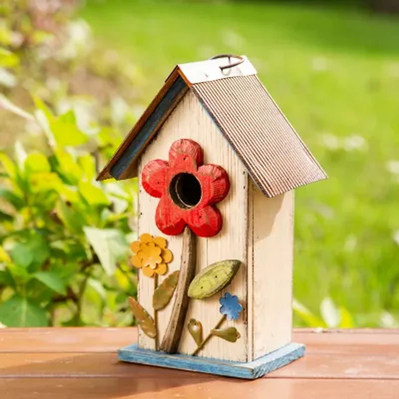 Glitzhome 10.25in Distressed Solid Wood Bird House