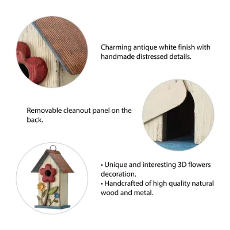 Glitzhome 10.25in Distressed Solid Wood Bird House