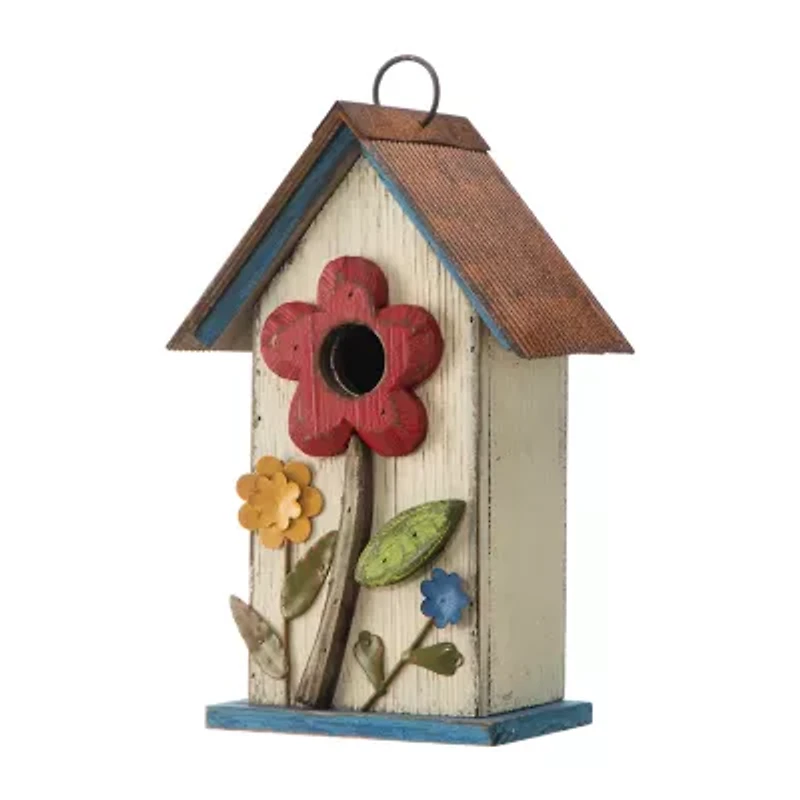 Glitzhome 10.25in Distressed Solid Wood Bird House