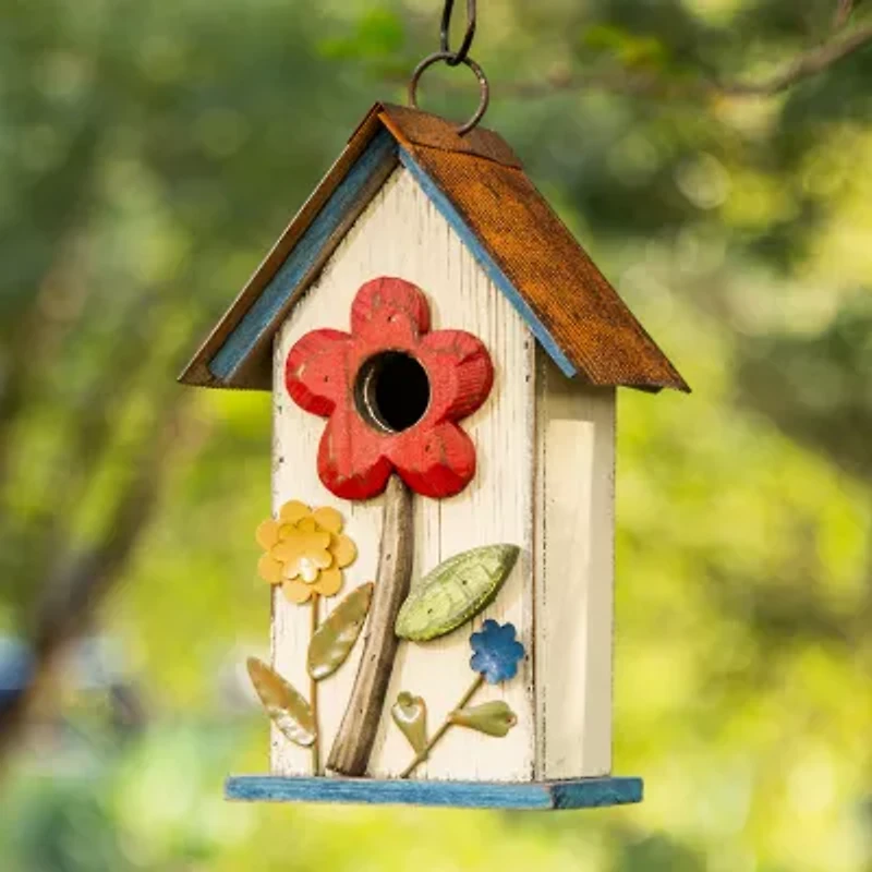 Glitzhome 10.25in Distressed Solid Wood Bird House