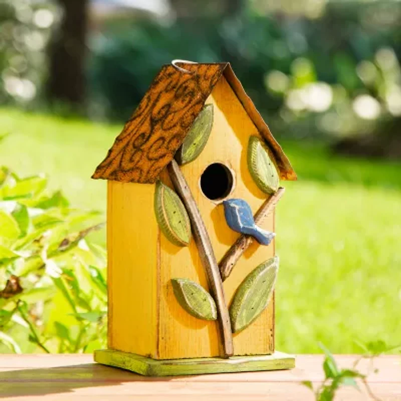 Glitzhome 9.75in Distressed Solid Wood Bird House