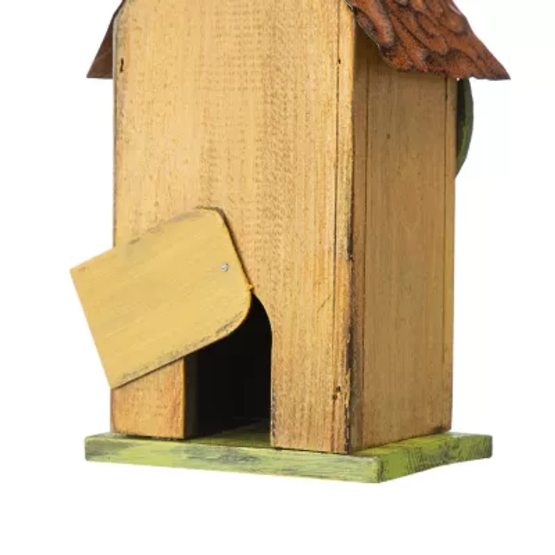 Glitzhome 9.75in Distressed Solid Wood Bird House