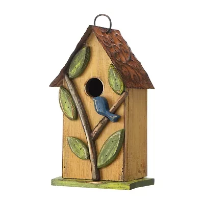 Glitzhome 9.75in Distressed Solid Wood Bird House