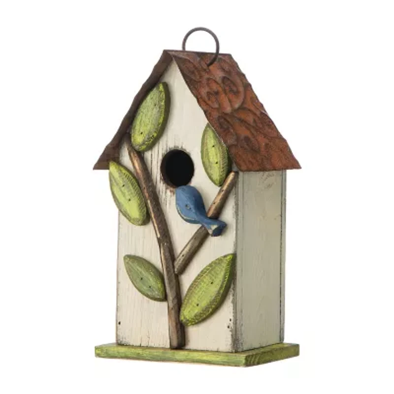 Glitzhome 9.75in Distressed Solid Wood Bird House