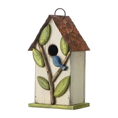 Glitzhome 9.75in Distressed Solid Wood Bird House