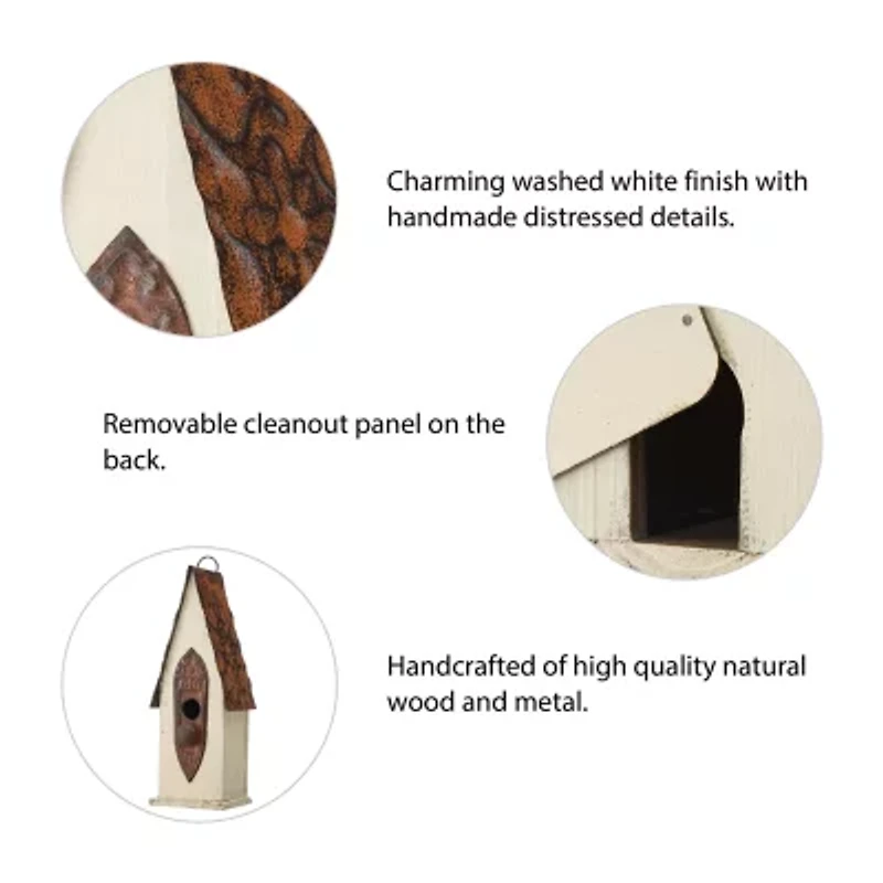 Glitzhome 13.25in Distressed Solid Wood Bird House