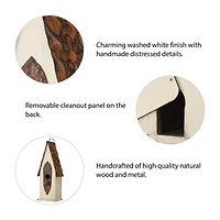 Glitzhome 13.25in Distressed Solid Wood Bird House