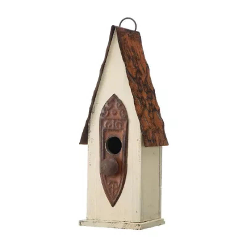 Glitzhome 13.25in Distressed Solid Wood Bird House