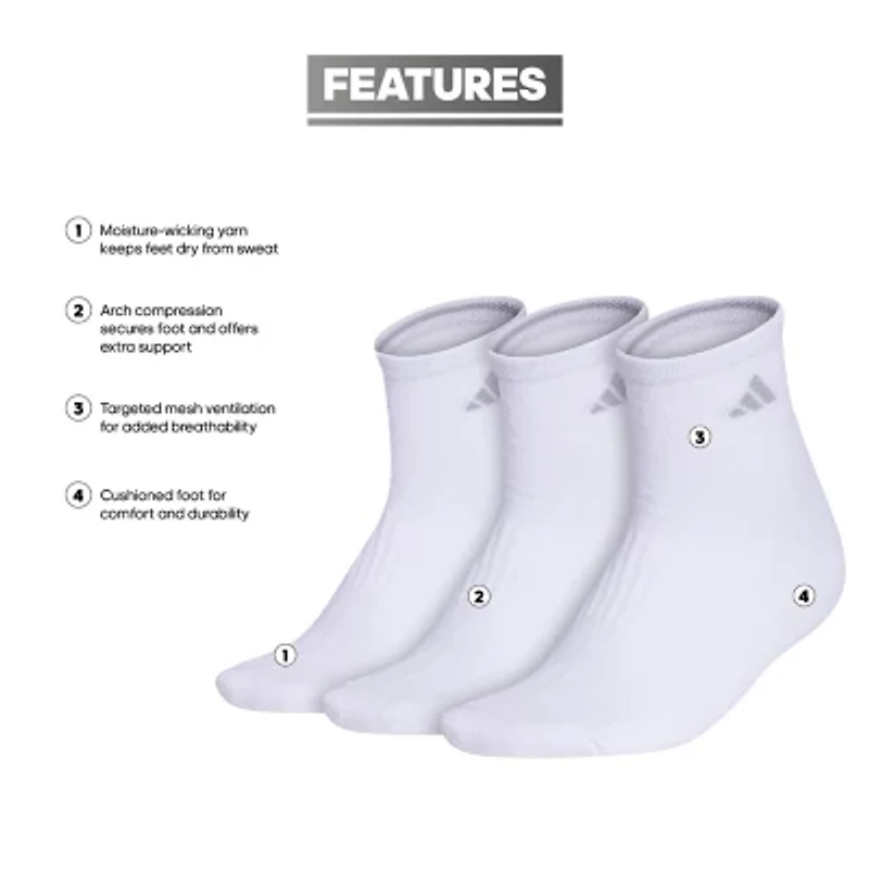 adidas Cushioned Womens 3 Pair Quarter Ankle Socks