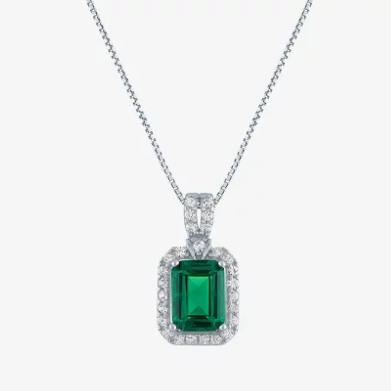 Womens Lab Created Green Emerald Sterling Silver 18 Inch Pendant Necklace