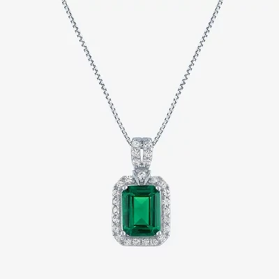 Womens Lab Created Green Emerald Sterling Silver 18 Inch Pendant Necklace