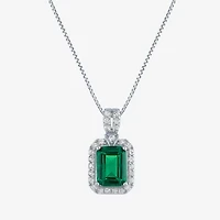 Womens Lab Created Green Emerald Sterling Silver 18 Inch Pendant Necklace
