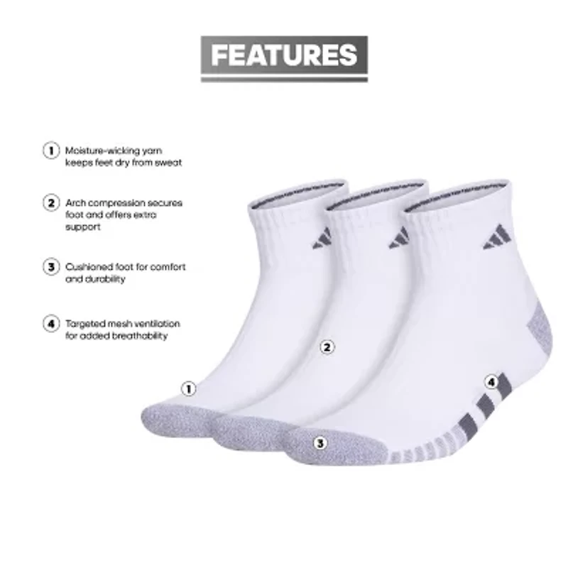 adidas Cushioned Mens 3 Pair Quarter Ankle Socks
