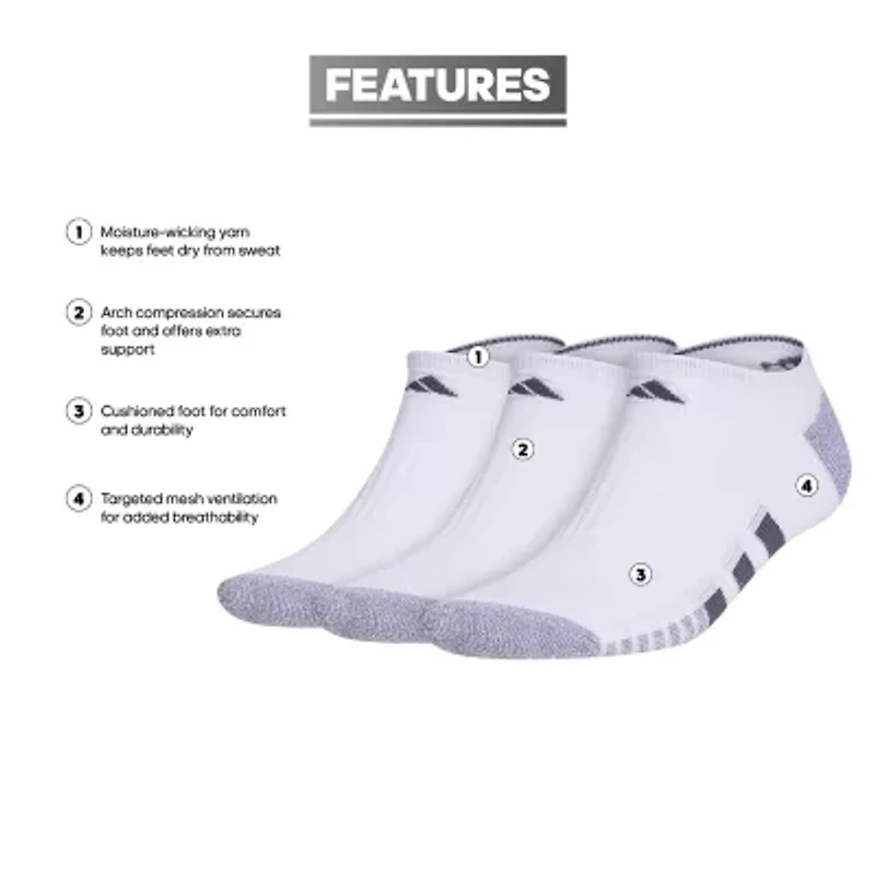 adidas Cushioned Mens 3 Pair No Show Socks