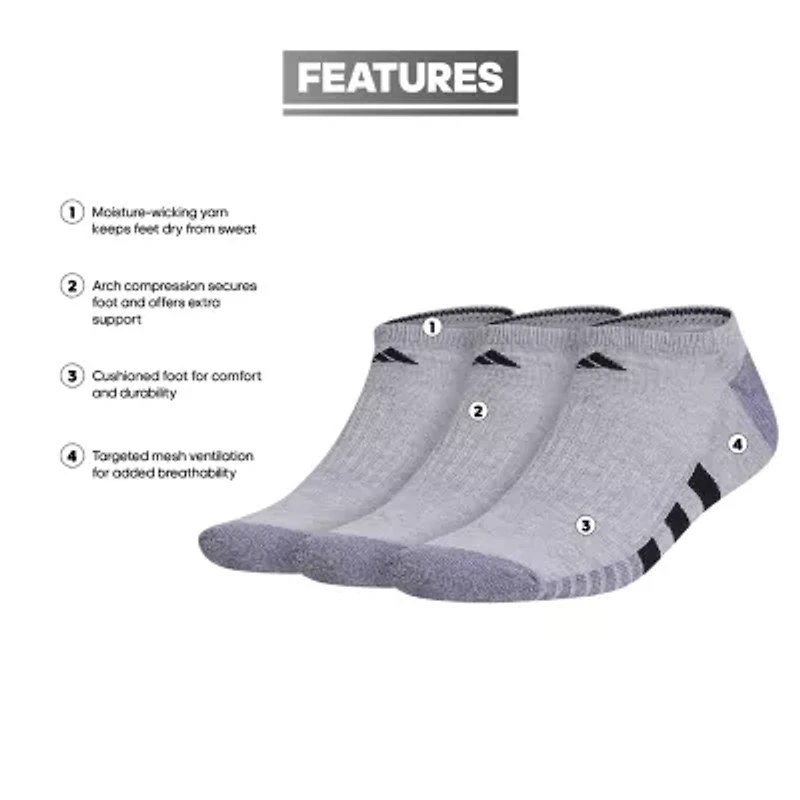 adidas Cushioned Mens 3 Pair No Show Socks