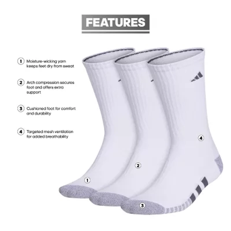 adidas Cushioned Mens 3 Pair Big and Tall Crew Socks