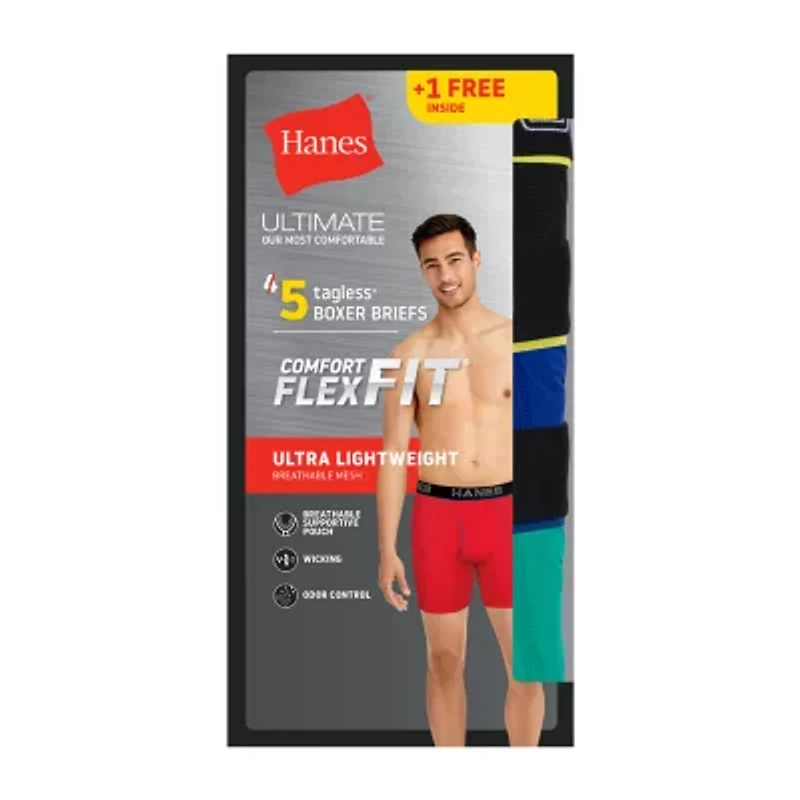 Hanes Ultimate Comfort Flex Fit Ultra Lightweight Bonus Pack Mens 5 Boxer Briefs Uwbb5b