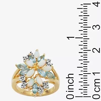 Womens Genuine White Opal 18K Gold Over Silver Flower Cluster Cocktail Ring