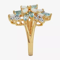 Womens Genuine White Opal 18K Gold Over Silver Flower Cluster Cocktail Ring