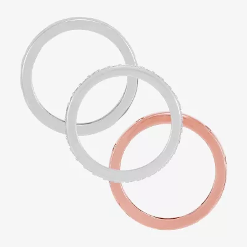 Limited Quantities! Womens Cubic Zirconia 18K Rose Gold Over Silver Sterling Silver Ring Set