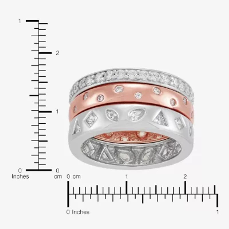Limited Quantities! Womens Cubic Zirconia 18K Rose Gold Over Silver Sterling Silver Ring Set