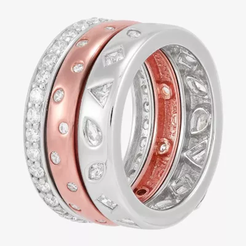 Limited Quantities! Womens Cubic Zirconia 18K Rose Gold Over Silver Sterling Silver Ring Set