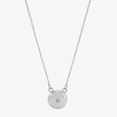 Limited Quantities! Womens White Crystal Sterling Silver 17 1/2 Inch Locket Necklace