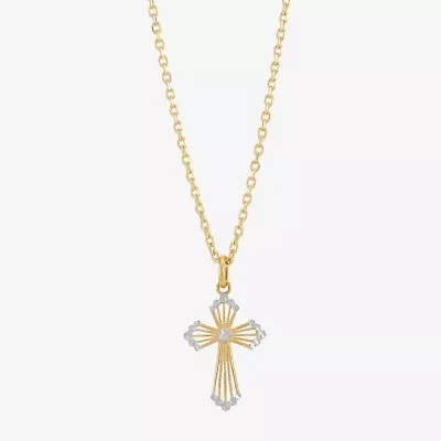 Womens 14K Gold Cross 18 Inch Pendant Necklace