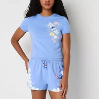 Womens Crew Neck Short Sleeve Fitted Lilo & Stitch Juniors Graphic T-Shirt