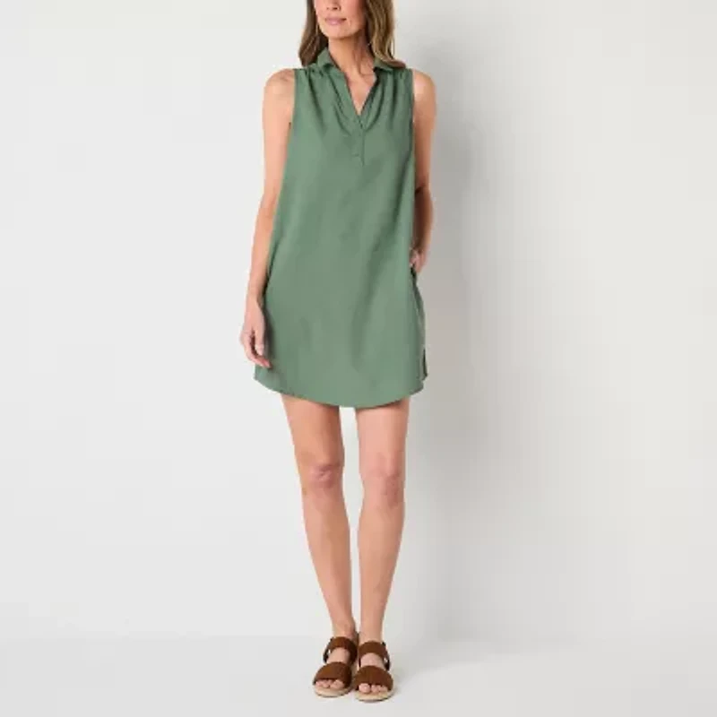 St. John's Bay Womens Sleeveless Floral Tall Shift Dress