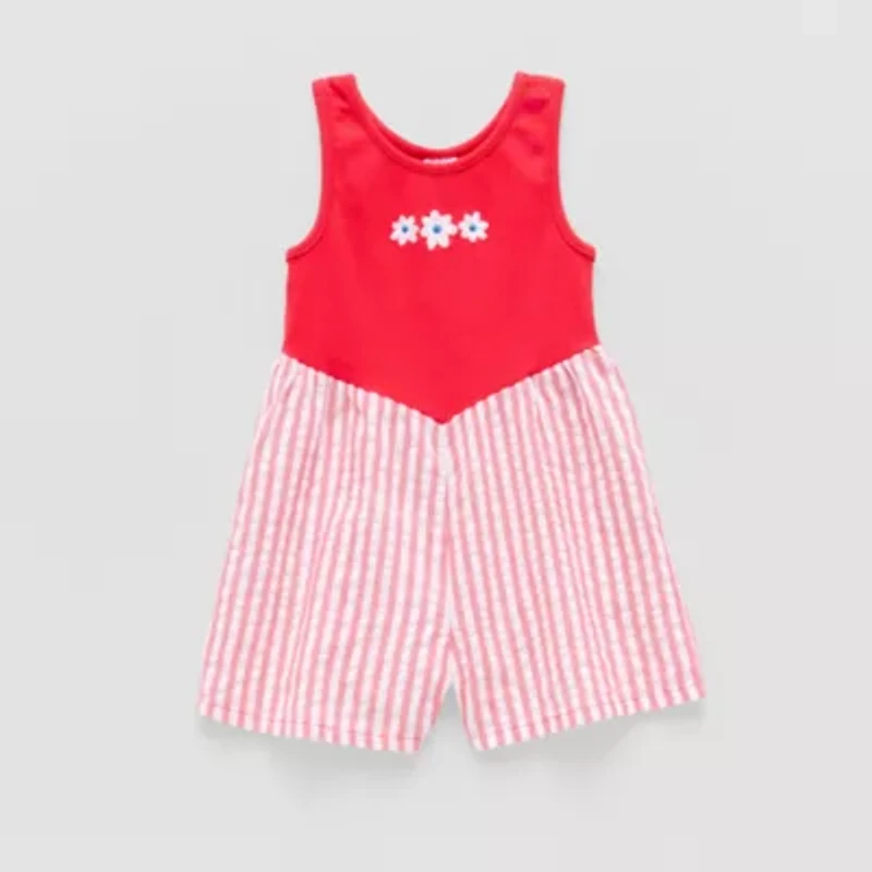 Okie Dokie Toddler Girls Easy-on + Easy-off Sleeveless Adaptive Striped Romper