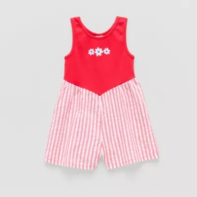 Okie Dokie Toddler Girls Easy-on + Easy-off Sleeveless Adaptive Striped Romper