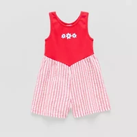 Okie Dokie Toddler Girls Easy-on + Easy-off Sleeveless Adaptive Striped Romper