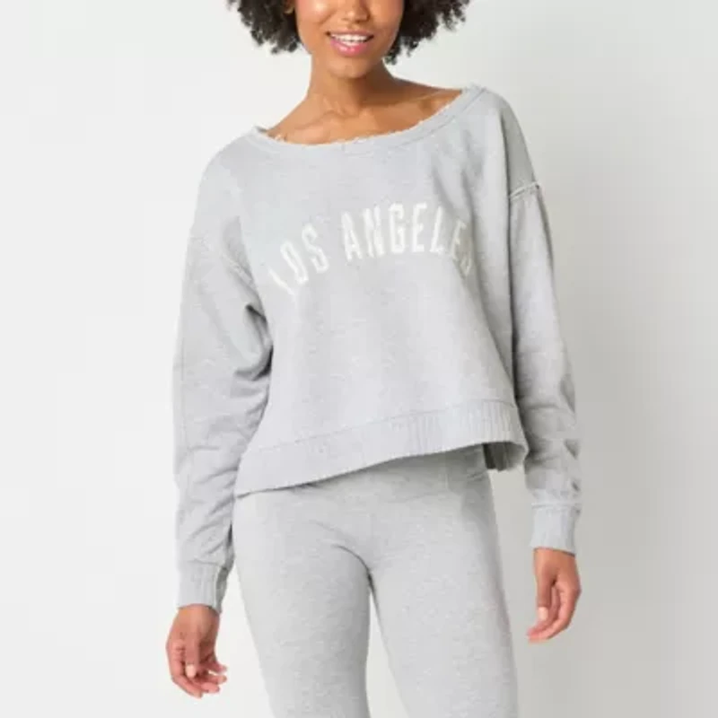 Arizona Off The Shoulder Womens Crew Neck Long Sleeve Juniors Sweatshirt