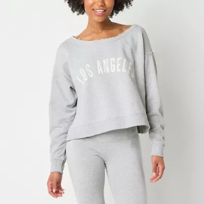 Arizona Off The Shoulder Womens Crew Neck Long Sleeve Juniors Sweatshirt