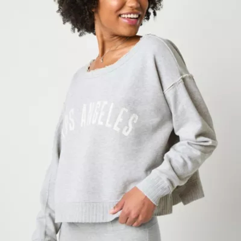 Arizona Off The Shoulder Womens Crew Neck Long Sleeve Juniors Sweatshirt
