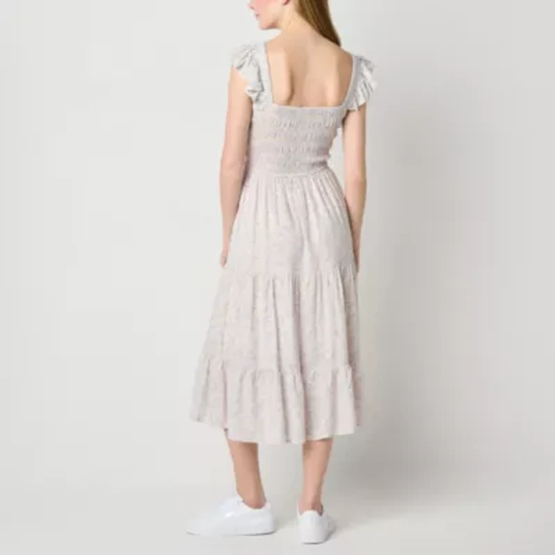 Arizona Womens Short Sleeve Floral Juniors Maxi Dress