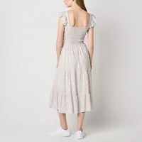 Arizona Womens Short Sleeve Floral Juniors Maxi Dress
