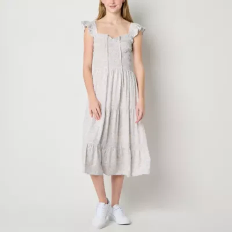 Arizona Womens Short Sleeve Floral Juniors Maxi Dress