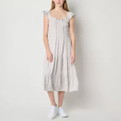 Arizona Womens Short Sleeve Floral Juniors Maxi Dress