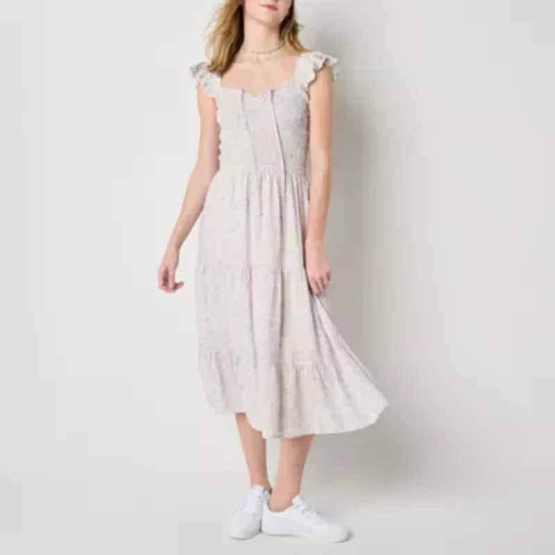 Arizona Womens Short Sleeve Floral Juniors Maxi Dress