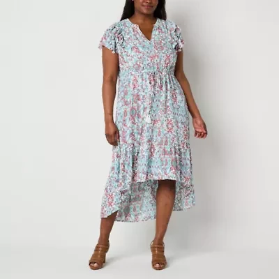 Frye and Co. Womens Short Sleeve High-Low Plus Maxi Dress