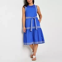 St. John's Bay Womens Embroidered Sleeveless Shift Dress