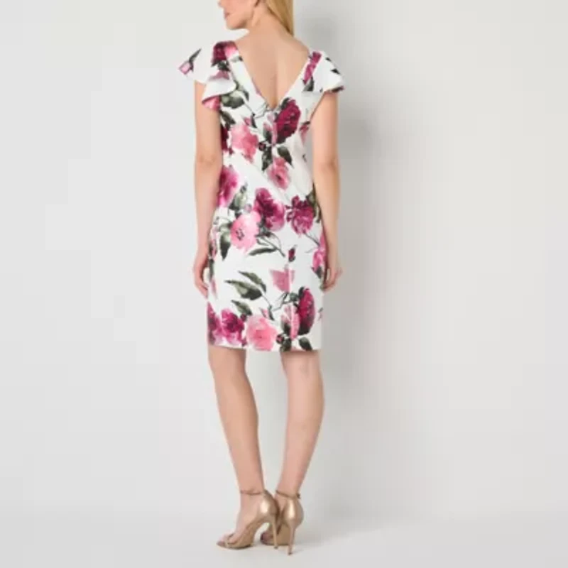 Jessica Howard Womens Short Sleeve Floral Sheath Dress
