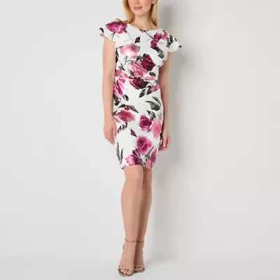 Jessica Howard Womens Short Sleeve Floral Sheath Dress