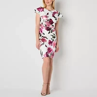 Jessica Howard Womens Short Sleeve Floral Sheath Dress