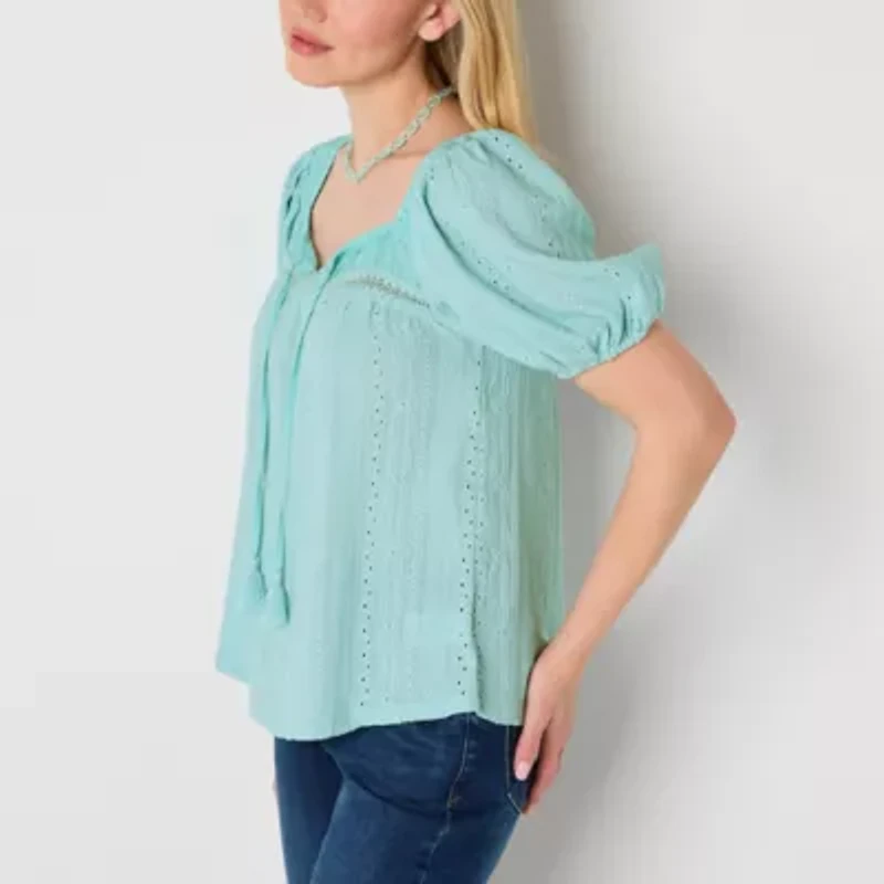 Frye and Co. Womens Square Neck Short Sleeve Blouse